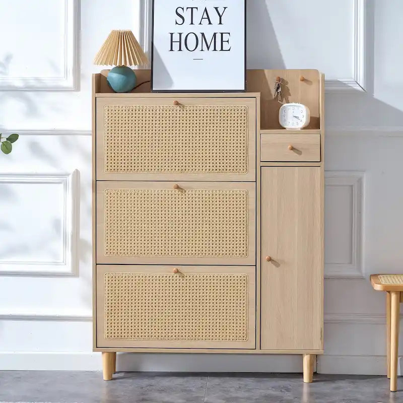 Meuble de rangement minimaliste moderne, meuble à chaussures en rotin japonais, meuble de chevet, petit mobilier de maison.
