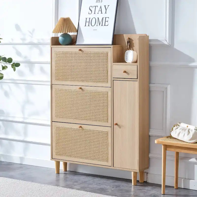 Meuble de rangement minimaliste moderne, meuble à chaussures en rotin japonais, meuble de chevet, petit mobilier de maison.