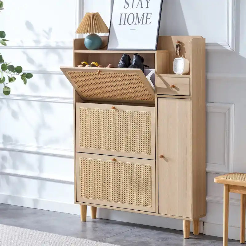 Meuble de rangement minimaliste moderne, meuble à chaussures en rotin japonais, meuble de chevet, petit mobilier de maison.