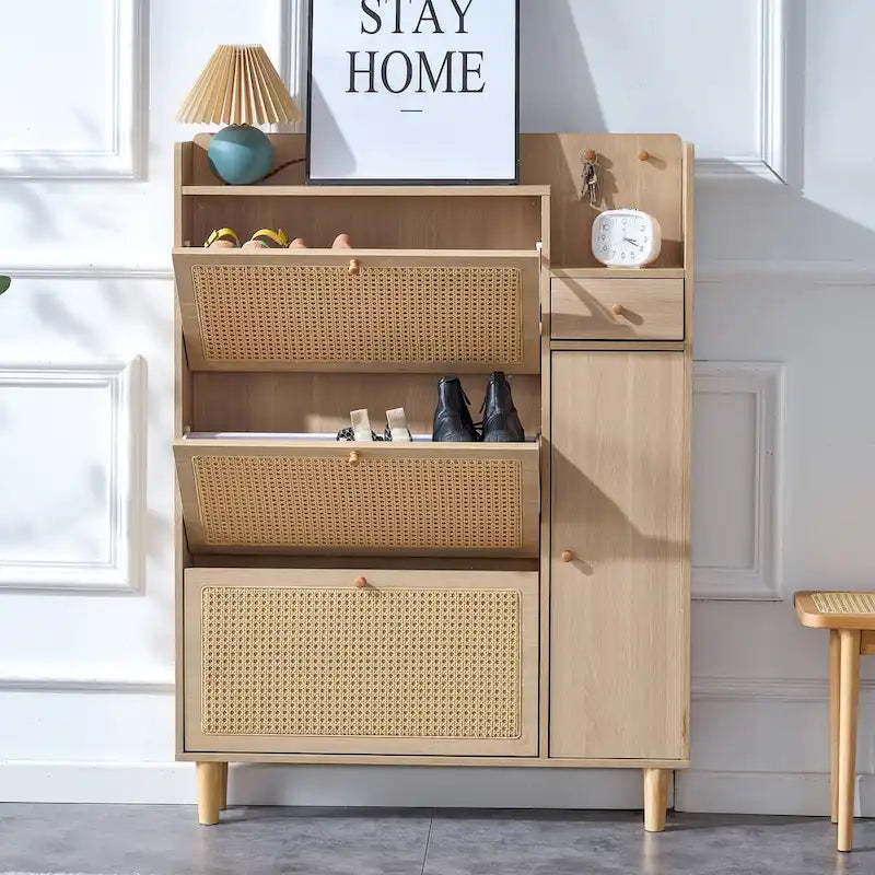 Meuble de rangement minimaliste moderne, meuble à chaussures en rotin japonais, meuble de chevet, petit mobilier de maison.