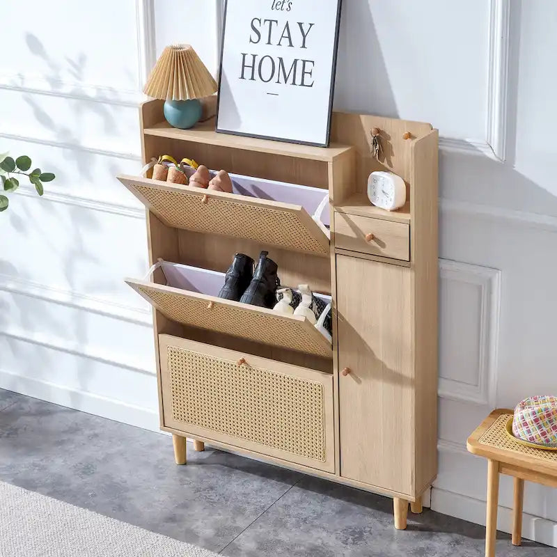 Meuble de rangement minimaliste moderne, meuble à chaussures en rotin japonais, meuble de chevet, petit mobilier de maison.