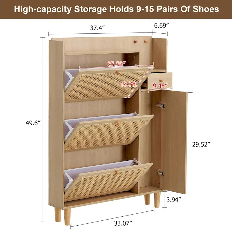 Armario de almacenamiento moderno minimalista, zapatero de ratán japonés, armario de cabecera, muebles pequeños para el hogar.