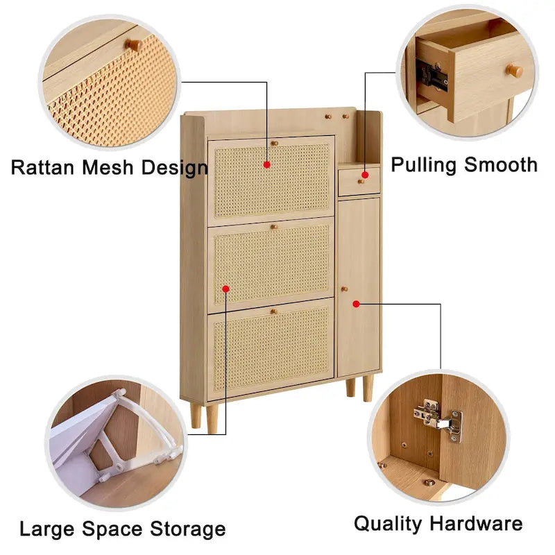 Armario de almacenamiento moderno minimalista, zapatero de ratán japonés, armario de cabecera, muebles pequeños para el hogar.