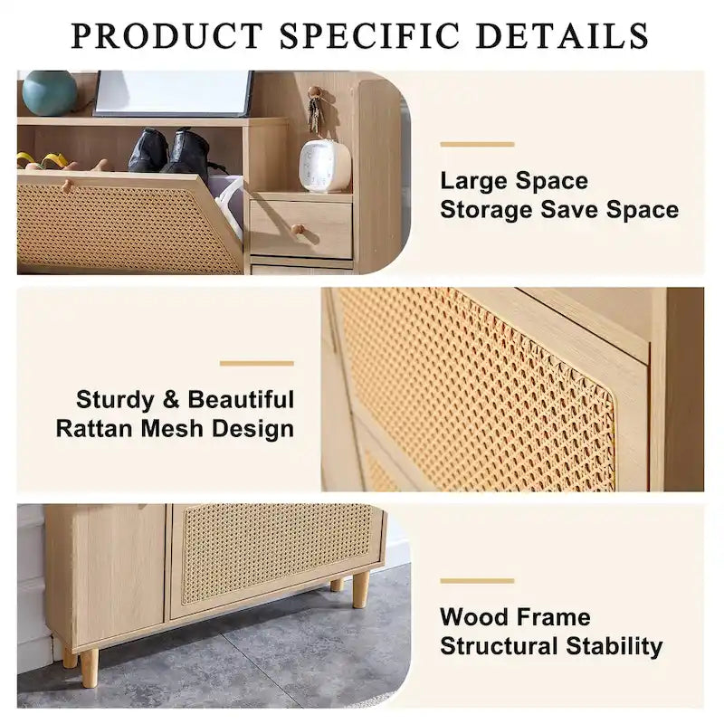 Armario de almacenamiento moderno minimalista, zapatero de ratán japonés, armario de cabecera, muebles pequeños para el hogar.