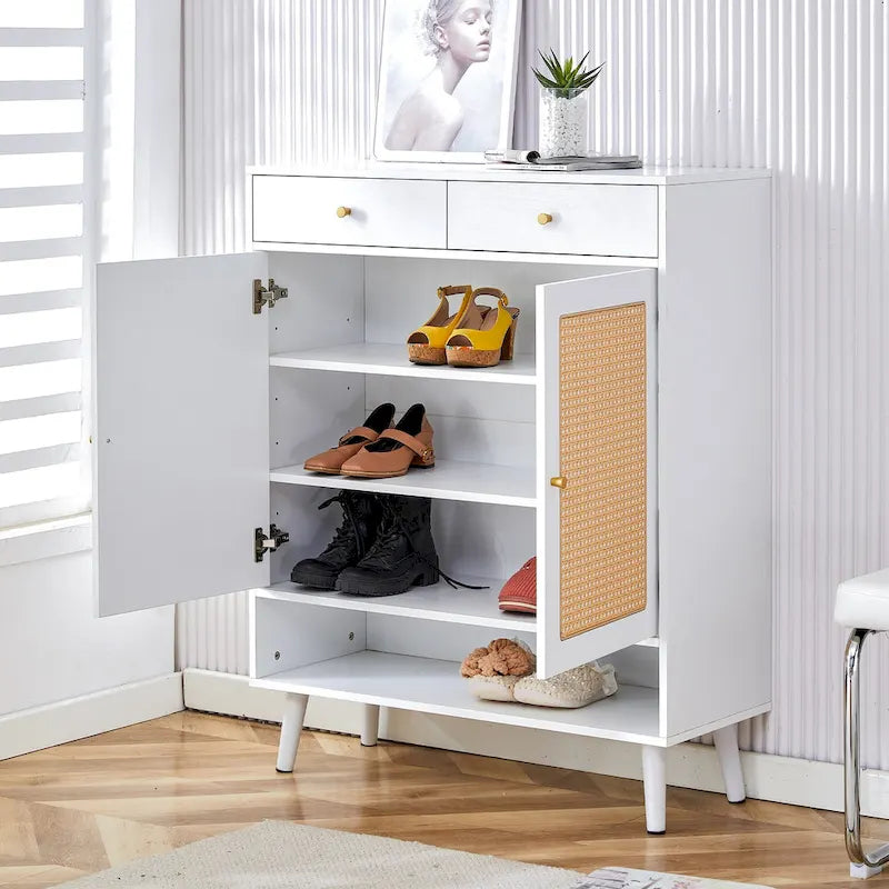 Armario de almacenamiento moderno minimalista, zapatero de ratán japonés, armario de cabecera, muebles pequeños para el hogar.