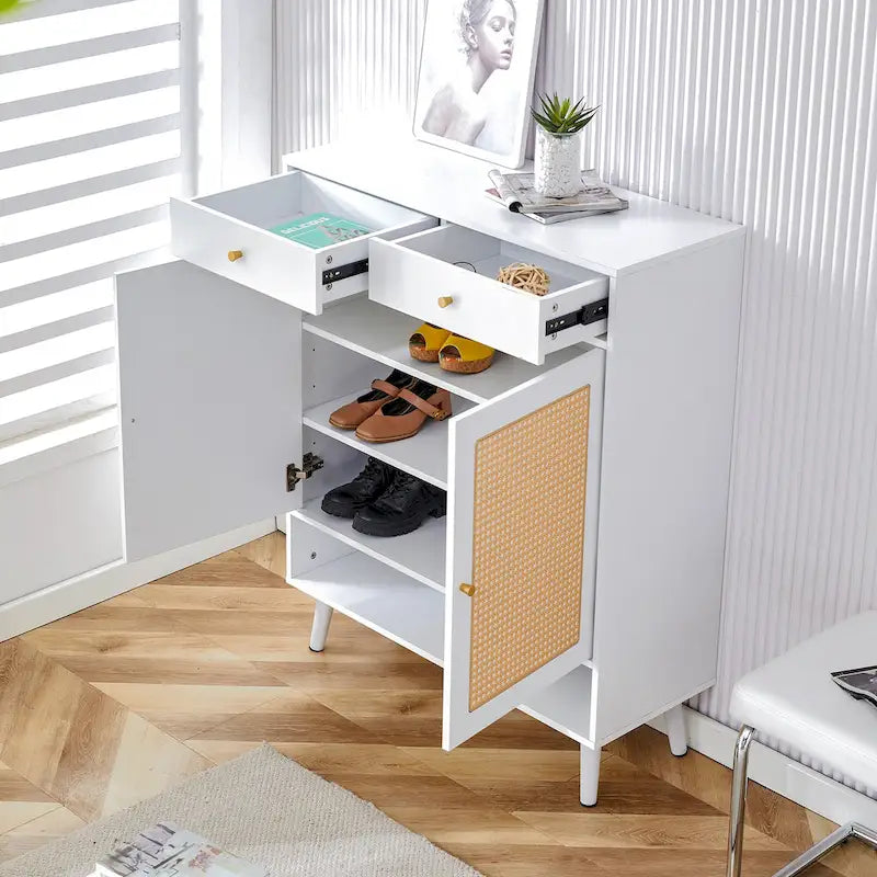 Armario de almacenamiento moderno minimalista, zapatero de ratán japonés, armario de cabecera, muebles pequeños para el hogar.