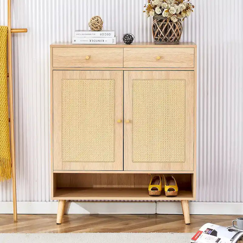 Armario de almacenamiento moderno minimalista, zapatero de ratán japonés, armario de cabecera, muebles pequeños para el hogar.