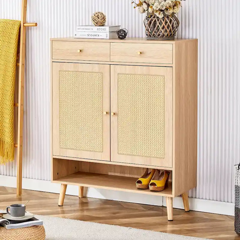 Armario de almacenamiento moderno minimalista, zapatero de ratán japonés, armario de cabecera, muebles pequeños para el hogar.