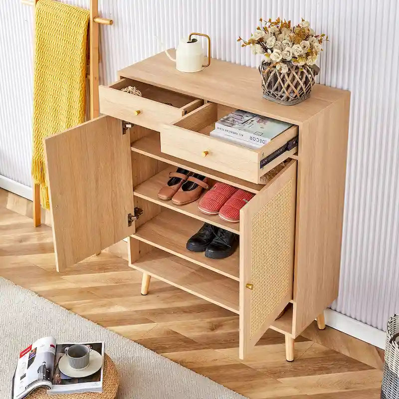 Armario de almacenamiento moderno minimalista, zapatero de ratán japonés, armario de cabecera, muebles pequeños para el hogar.