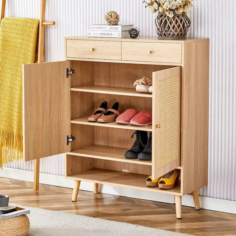 Armario de almacenamiento moderno minimalista, zapatero de ratán japonés, armario de cabecera, muebles pequeños para el hogar.