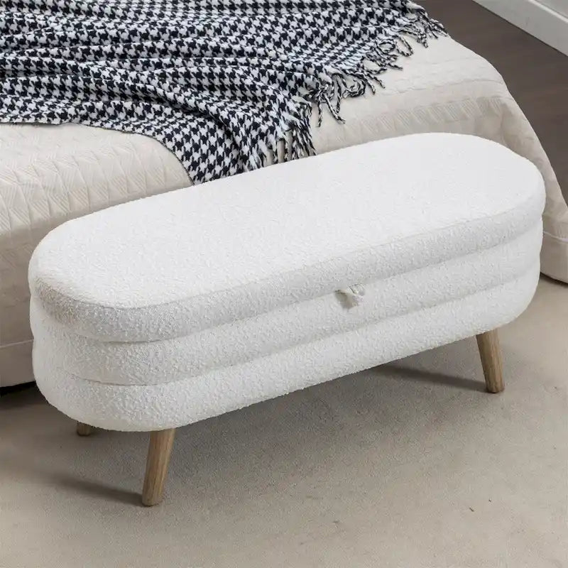 Banc de rangement en tissu bouclé