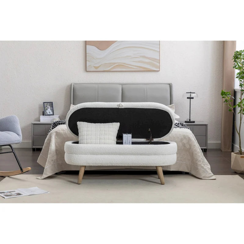 Banc de rangement en tissu bouclé
