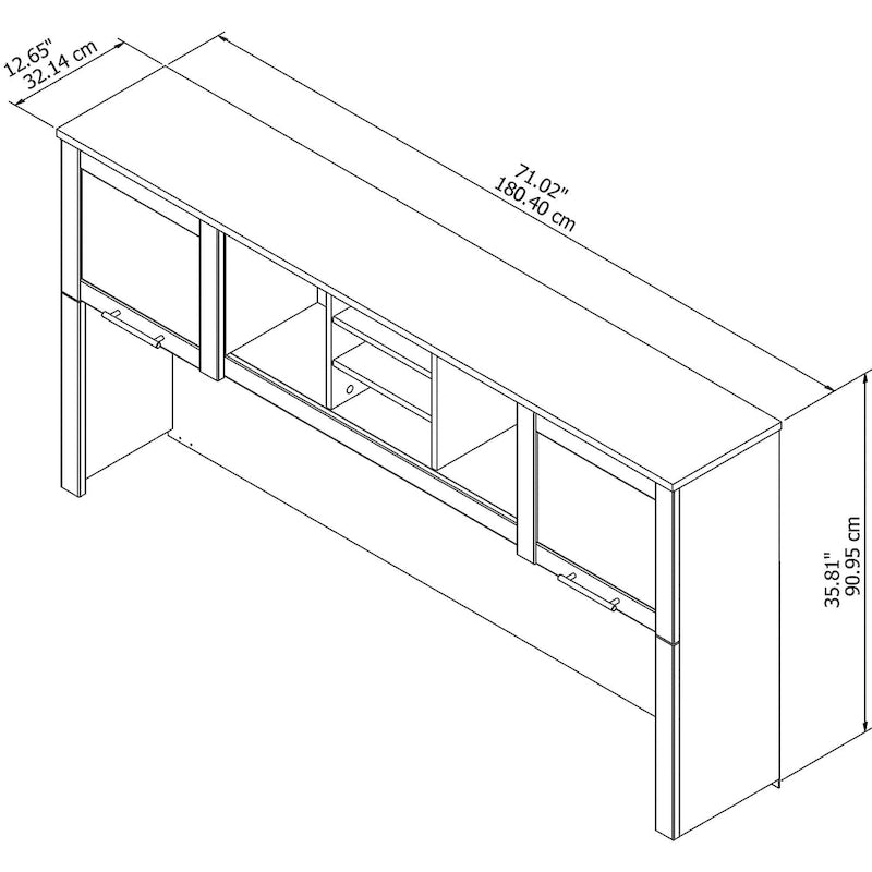 Vitrina con puerta de cristal esmerilado para escritorio en forma de L — Estantes abiertos y almacenamiento oculto, 71"L x 12.65"W x 35.81"H