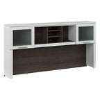 Vitrina con puerta de cristal esmerilado para escritorio en forma de L — Estantes abiertos y almacenamiento oculto, 71"L x 12.65"W x 35.81"H