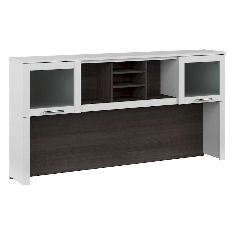 Vitrina con puerta de cristal esmerilado para escritorio en forma de L — Estantes abiertos y almacenamiento oculto, 71"L x 12.65"W x 35.81"H