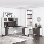 Vitrina con puerta de cristal esmerilado para escritorio en forma de L — Estantes abiertos y almacenamiento oculto, 71"L x 12.65"W x 35.81"H