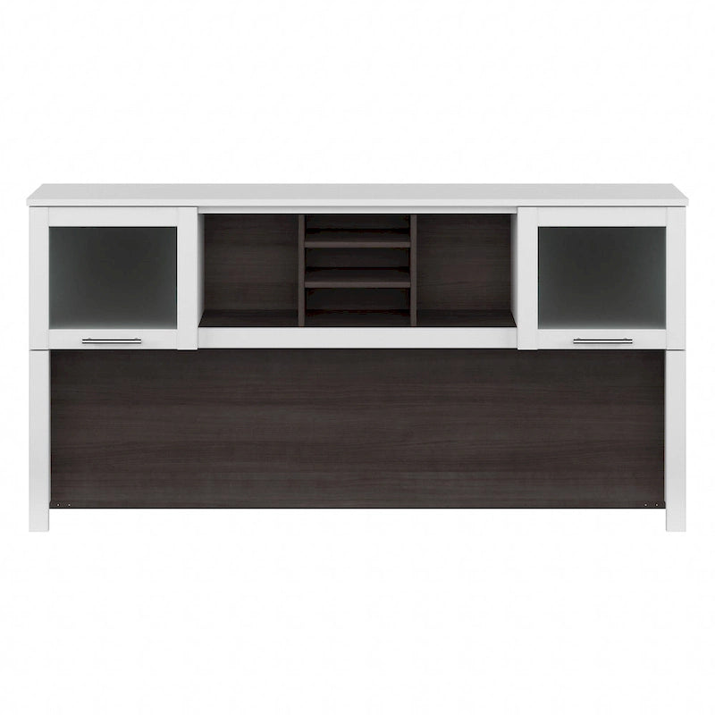 Vitrina con puerta de cristal esmerilado para escritorio en forma de L — Estantes abiertos y almacenamiento oculto, 71"L x 12.65"W x 35.81"H
