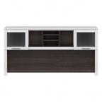 Vitrina con puerta de cristal esmerilado para escritorio en forma de L — Estantes abiertos y almacenamiento oculto, 71"L x 12.65"W x 35.81"H