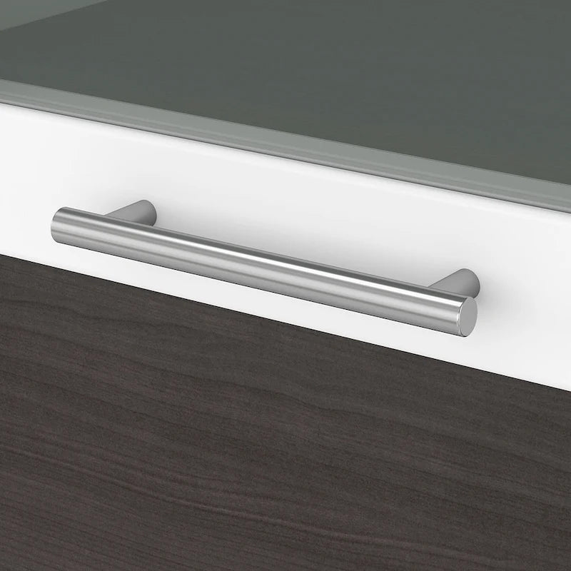 Vitrina con puerta de cristal esmerilado para escritorio en forma de L — Estantes abiertos y almacenamiento oculto, 71"L x 12.65"W x 35.81"H