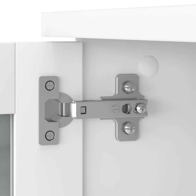 Vitrina con puerta de cristal esmerilado para escritorio en forma de L — Estantes abiertos y almacenamiento oculto, 71"L x 12.65"W x 35.81"H