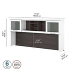 Vitrina con puerta de cristal esmerilado para escritorio en forma de L — Estantes abiertos y almacenamiento oculto, 71"L x 12.65"W x 35.81"H