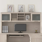Vitrina con puerta de cristal esmerilado para escritorio en forma de L — Estantes abiertos y almacenamiento oculto, 71"L x 12.65"W x 35.81"H
