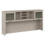 Vitrina con puerta de cristal esmerilado para escritorio en forma de L — Estantes abiertos y almacenamiento oculto, 71"L x 12.65"W x 35.81"H