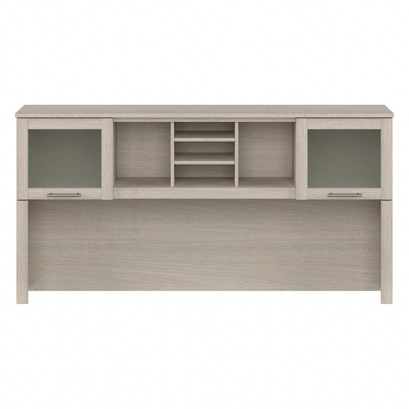 Vitrina con puerta de cristal esmerilado para escritorio en forma de L — Estantes abiertos y almacenamiento oculto, 71"L x 12.65"W x 35.81"H