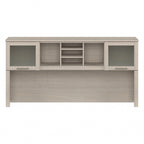 Vitrina con puerta de cristal esmerilado para escritorio en forma de L — Estantes abiertos y almacenamiento oculto, 71"L x 12.65"W x 35.81"H