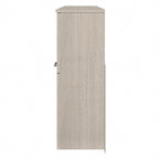 Vitrina con puerta de cristal esmerilado para escritorio en forma de L — Estantes abiertos y almacenamiento oculto, 71"L x 12.65"W x 35.81"H