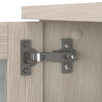 Vitrina con puerta de cristal esmerilado para escritorio en forma de L — Estantes abiertos y almacenamiento oculto, 71"L x 12.65"W x 35.81"H