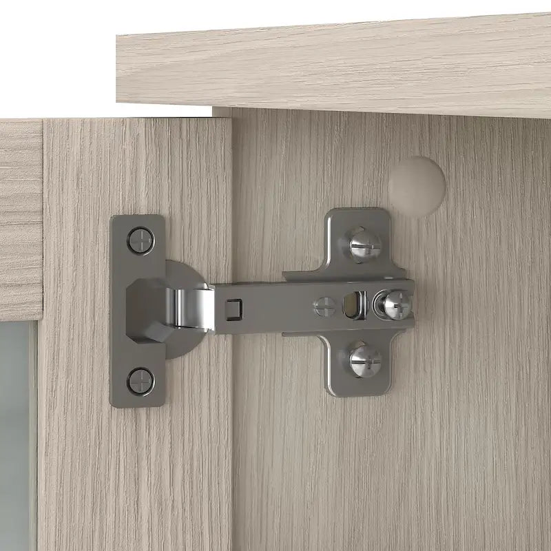 Vitrina con puerta de cristal esmerilado para escritorio en forma de L — Estantes abiertos y almacenamiento oculto, 71"L x 12.65"W x 35.81"H