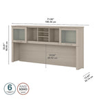 Vitrina con puerta de cristal esmerilado para escritorio en forma de L — Estantes abiertos y almacenamiento oculto, 71"L x 12.65"W x 35.81"H