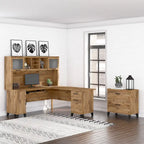 Vitrina con puerta de cristal esmerilado para escritorio en forma de L — Estantes abiertos y almacenamiento oculto, 71"L x 12.65"W x 35.81"H