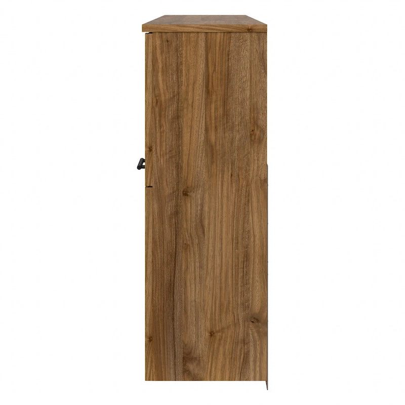 Vitrina con puerta de cristal esmerilado para escritorio en forma de L — Estantes abiertos y almacenamiento oculto, 71"L x 12.65"W x 35.81"H