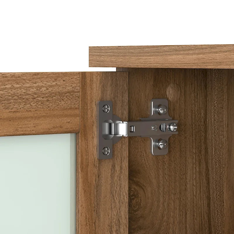 Vitrina con puerta de cristal esmerilado para escritorio en forma de L — Estantes abiertos y almacenamiento oculto, 71"L x 12.65"W x 35.81"H