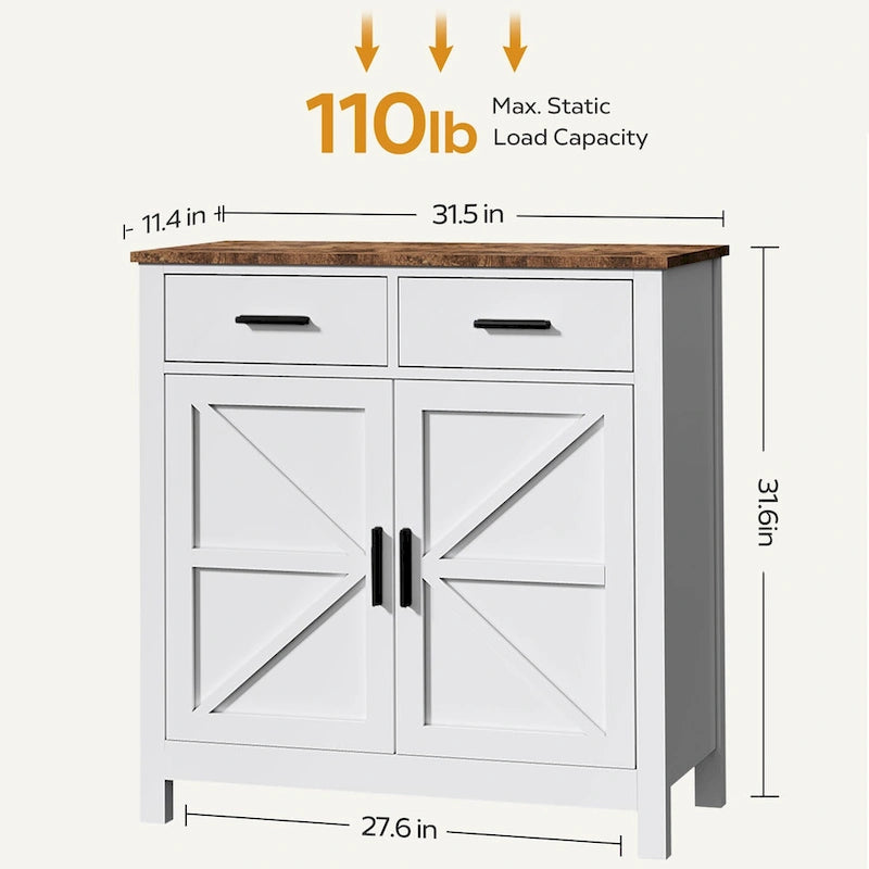 Armario de almacenamiento para cocina, aparador de estilo rústico moderno con almacenamiento, barra de café con 2 cajones y 2 puertas