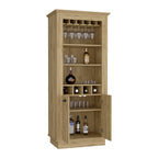 Mueble Bar con Botellero para 4 Botellas, Soporte Superior para Copas y Armario de Doble Puerta
