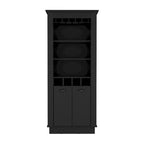 Mueble Bar con Botellero para 4 Botellas, Soporte Superior para Copas y Armario de Doble Puerta