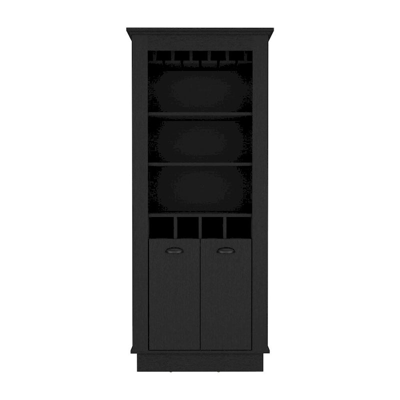 Meuble Bar avec Casier à Vin 4 Bouteilles, Support à Verres Supérieur et Rangement Double Porte