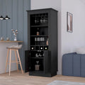 Mueble Bar con Botellero para 4 Botellas, Soporte Superior para Copas y Armario de Doble Puerta