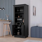 Mueble Bar con Botellero para 4 Botellas, Soporte Superior para Copas y Armario de Doble Puerta