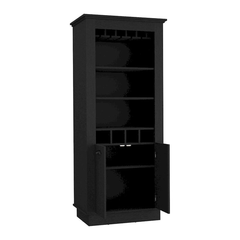 Meuble Bar avec Casier à Vin 4 Bouteilles, Support à Verres Supérieur et Rangement Double Porte