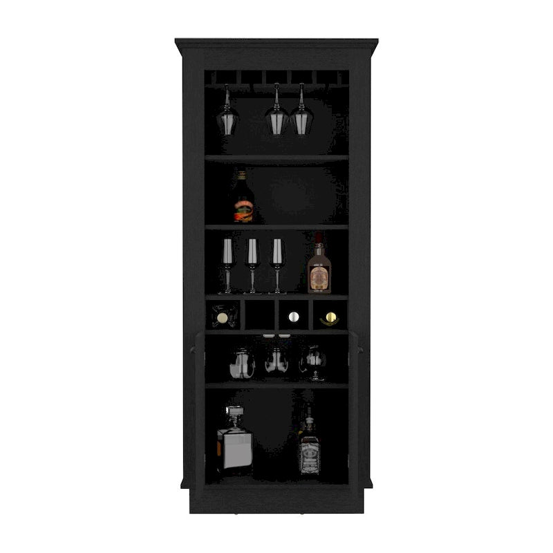 Mueble Bar con Botellero para 4 Botellas, Soporte Superior para Copas y Armario de Doble Puerta