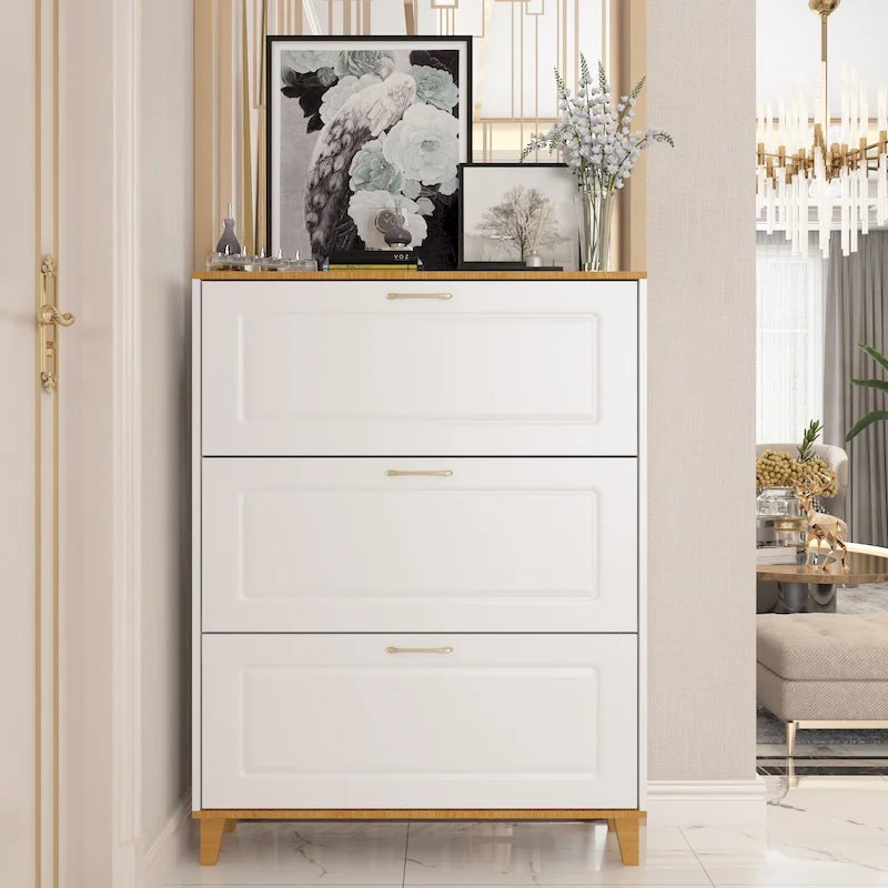 Meuble à chaussures 3 tiroirs pour entrée avec tiroirs rabattables – Design compact en MDF