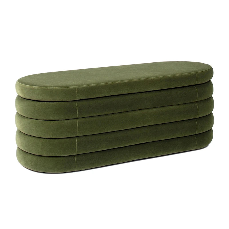 Banc de rangement capitonné ovale 49" en fausse fourrure sherpa bouclée avec couvercle touffeté — Capacité 113 kg