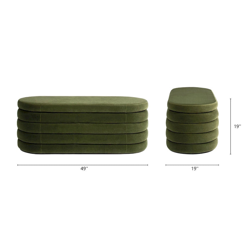 Banc de rangement capitonné ovale 49" en fausse fourrure sherpa bouclée avec couvercle touffeté — Capacité 113 kg