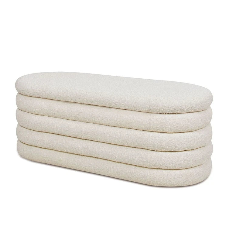 Banco de almacenamiento tapizado ovalado de Boucle de imitación Sherpa de 49" con tapa capitoné — 250 lbs de capacidad