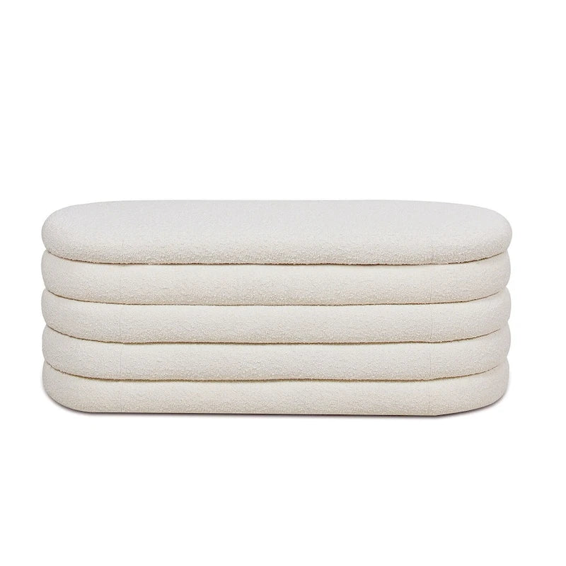 Banco de almacenamiento tapizado ovalado de Boucle de imitación Sherpa de 49" con tapa capitoné — 250 lbs de capacidad