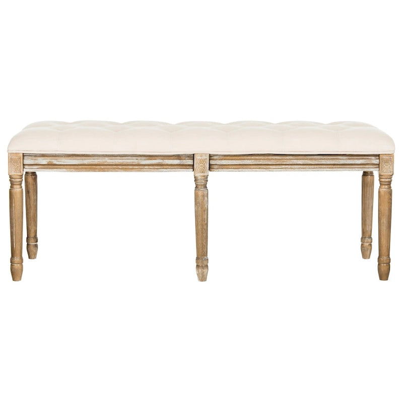 Banc de brasserie française touffeté en bois d'hévéa avec finition chêne rustique — 119 cm (L) x 46 cm (P) x 48 cm (H)